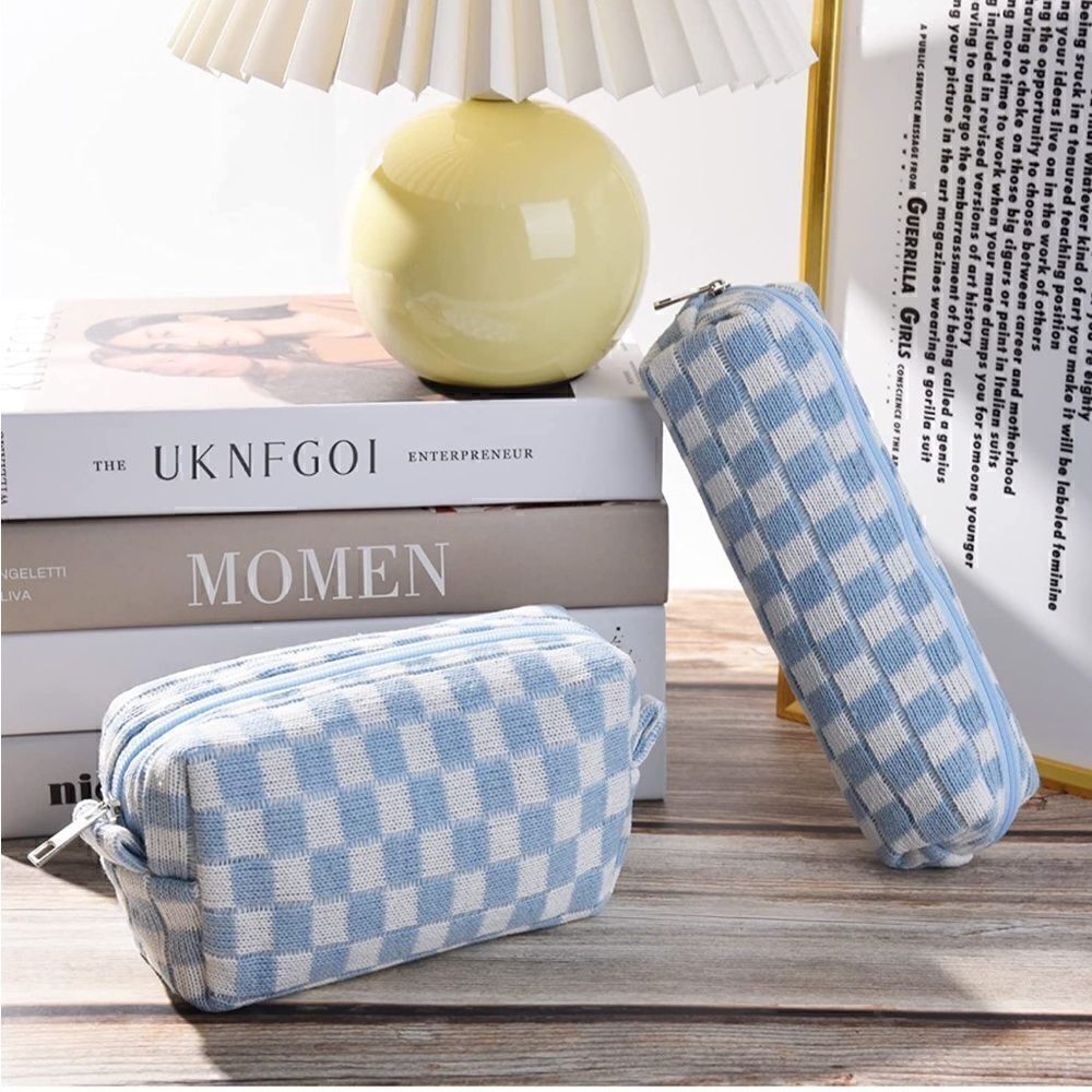 Blue Checkered Makeup Bag Set - Picture 4 of 5